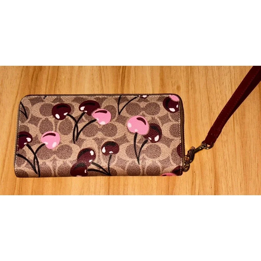 2026 COACH Long Zip Around Wallet In Signature Canvas With Cherry Print CZ328